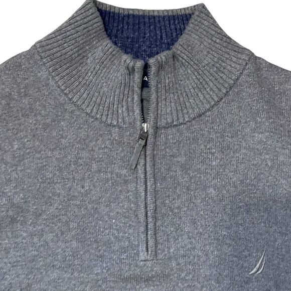 Nautica Embroidered Logo XXL Gray Quarter Zip Cotton Pullover Sweater - Picture 2 of 7